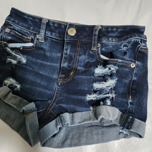 American Eagle Outfitters Denim Hi Rise Shortie Distressed Women's Size 4 Shorts - Picture 10 of 10